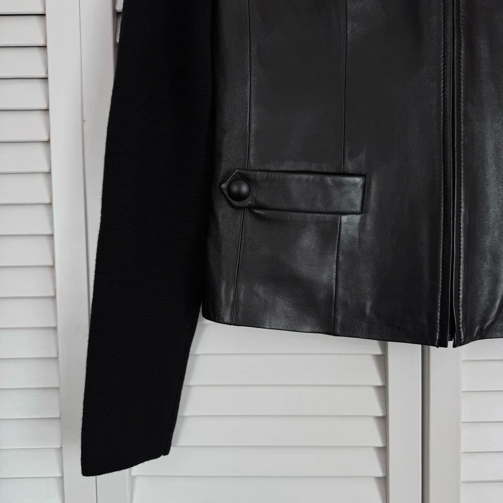 Classiques Entier Leather Multimedia Jacket Wool Sleeves Moto Black Size XS - Picture 5 of 10